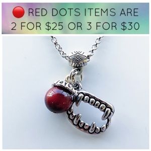 🔴SALE Red tiger eye bead vampire teeth necklace